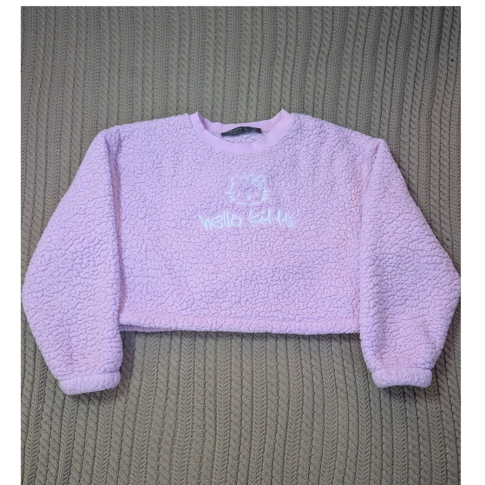 Hello Kitty x Forever 21 Pink Sherpa Cropped Sweatshirt Sanrio Size M